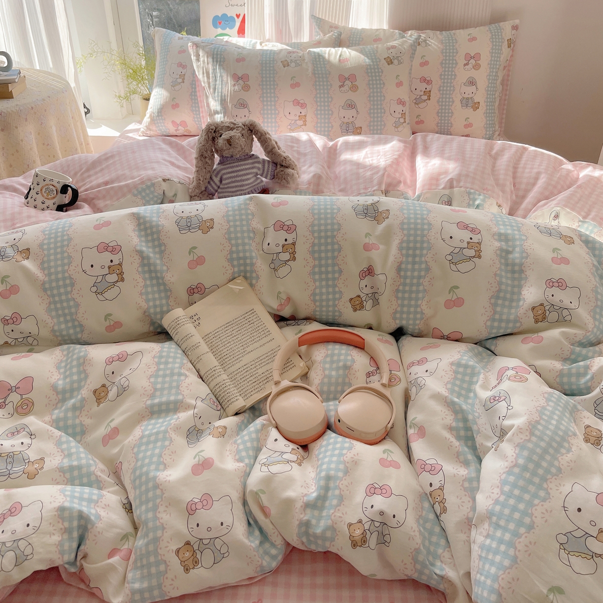 91家纺网 家纺一手货源 找家纺 六巷胡同 2026新款INS减龄可爱风卡通全棉四件套（第二系列） 萝莉樱桃猫