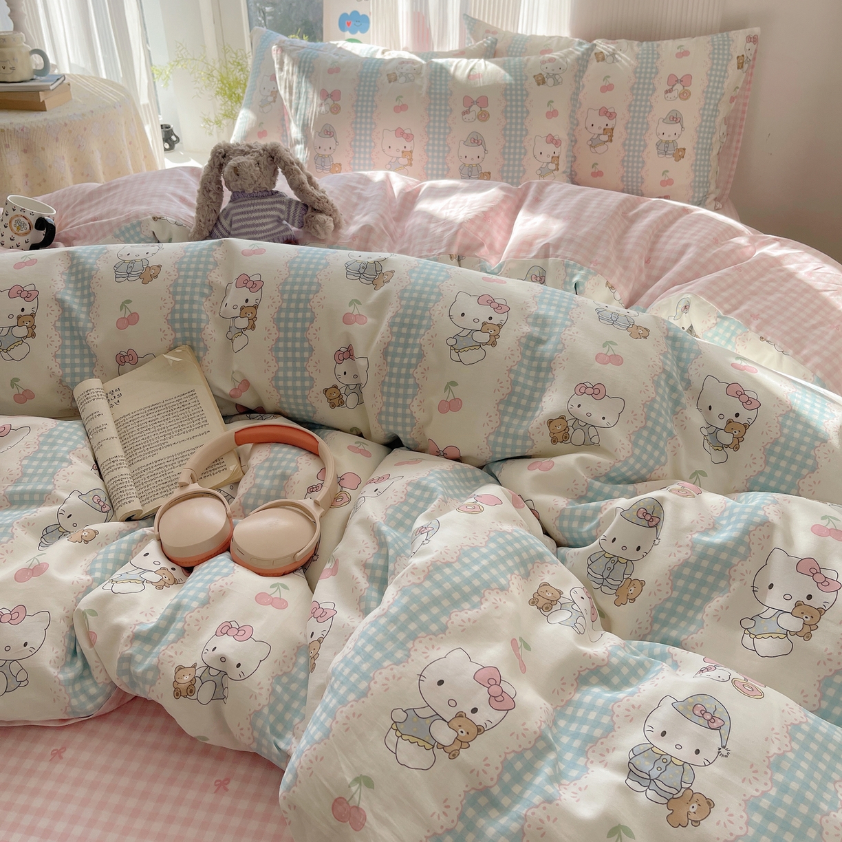 91家纺网 家纺一手货源 找家纺 六巷胡同 2026新款INS减龄可爱风卡通全棉四件套（第二系列） 萝莉樱桃猫