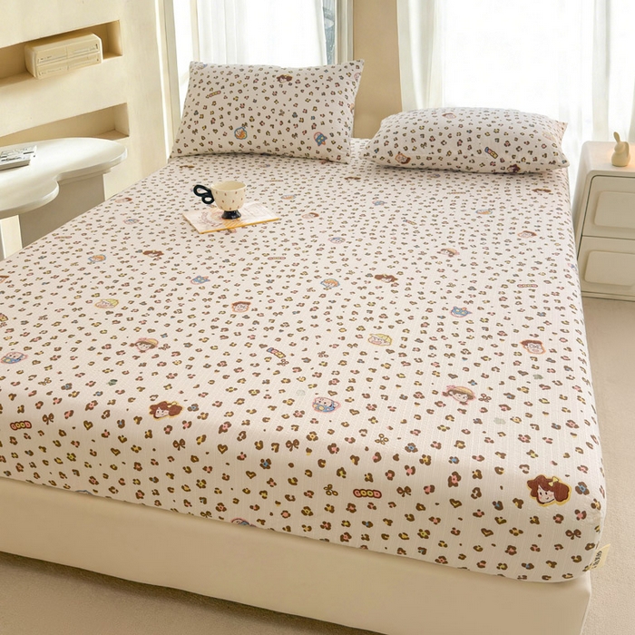 91家纺网 家纺一手货源 找家纺 贝扬思家纺 2026新款高克重泡芙纱印花款单床笠床笠单件-浅糯 CL浅糯-豹纹新新