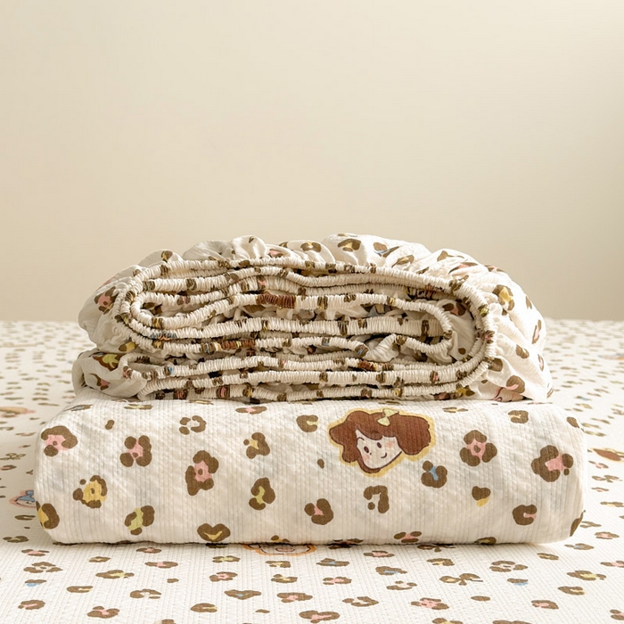 91家纺网 家纺一手货源 找家纺 贝扬思家纺 2026新款高克重泡芙纱印花款单床笠床笠单件-浅糯 CL浅糯-豹纹新新