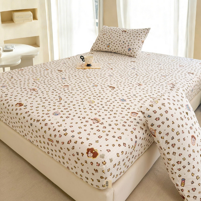 91家纺网 家纺一手货源 找家纺 贝扬思家纺 2026新款高克重泡芙纱印花款单床笠床笠单件-浅糯 CL浅糯-豹纹新新