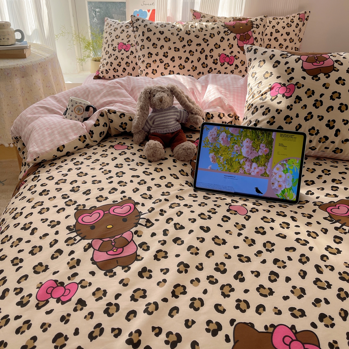 91家纺网 家纺一手货源 找家纺 六巷胡同 2026新款INS减龄可爱风卡通全棉四件套（第二系列） 豹纹黑皮猫