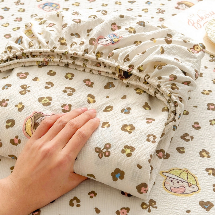 91家纺网 家纺一手货源 找家纺 贝扬思家纺 2026新款高克重泡芙纱印花款单床笠床笠单件-浅糯 CL浅糯-豹纹新新