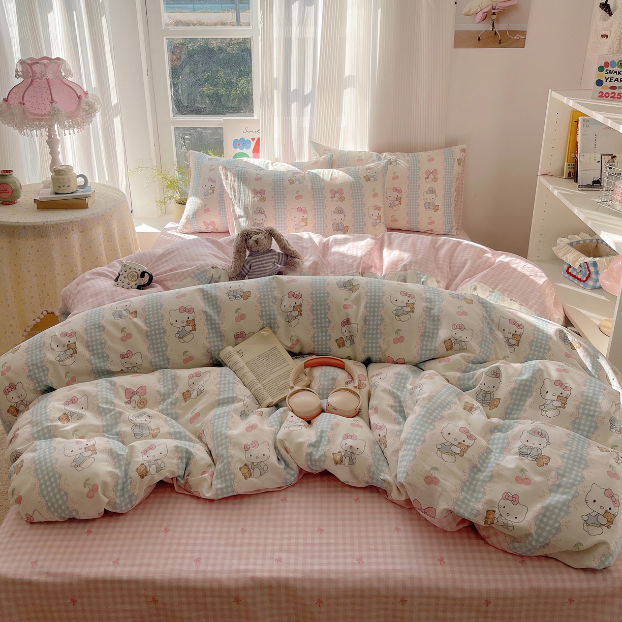 91家纺网 家纺一手货源 找家纺 六巷胡同 2026新款INS减龄可爱风卡通全棉四件套（第二系列） 萝莉樱桃猫