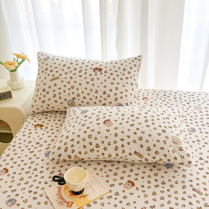 91家纺网 家纺一手货源 找家纺 贝扬思家纺 2026新款高克重泡芙纱印花款单床笠床笠单件-浅糯 CL浅糯-豹纹新新