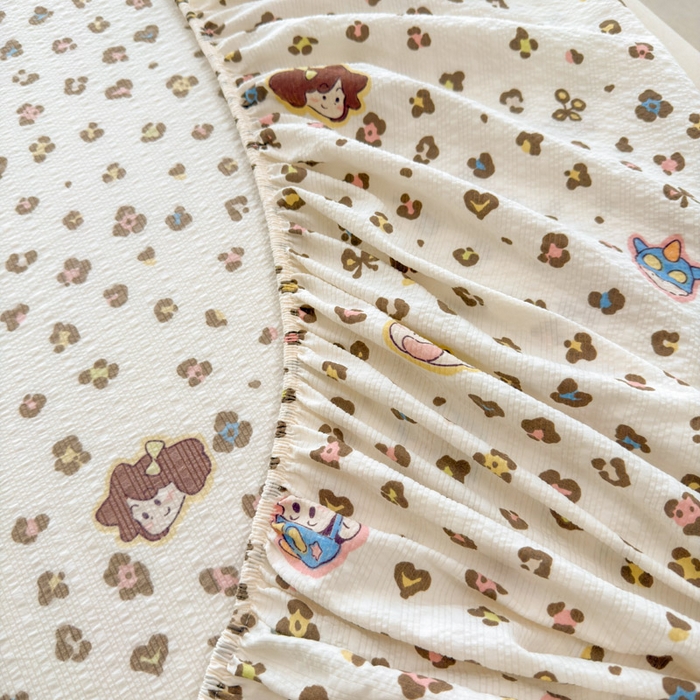 91家纺网 家纺一手货源 找家纺 贝扬思家纺 2026新款高克重泡芙纱印花款单床笠床笠单件-浅糯 CL浅糯-豹纹新新