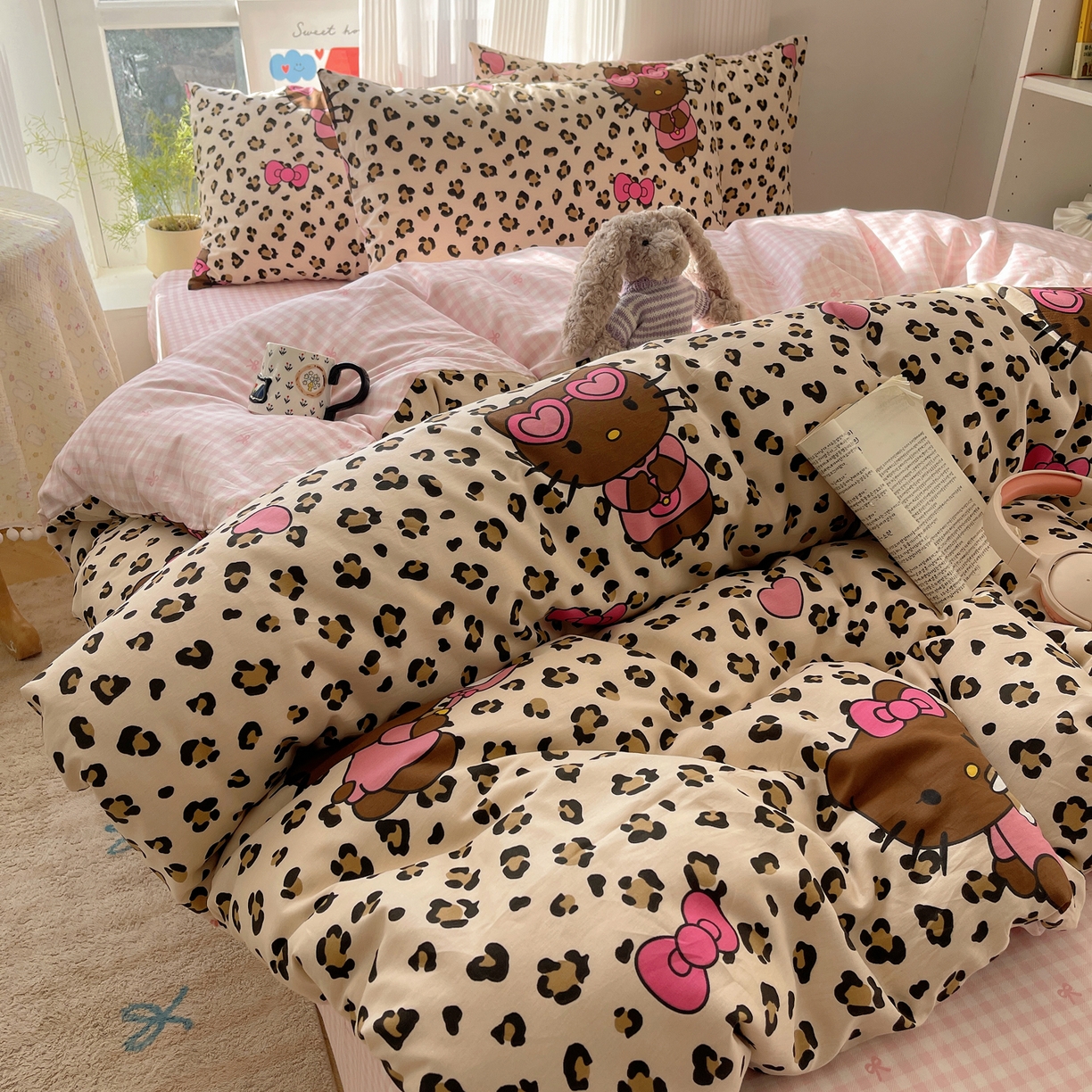 六巷胡同 2026新款INS减龄可爱风卡通全棉四件套（第二系列） 豹纹黑皮猫