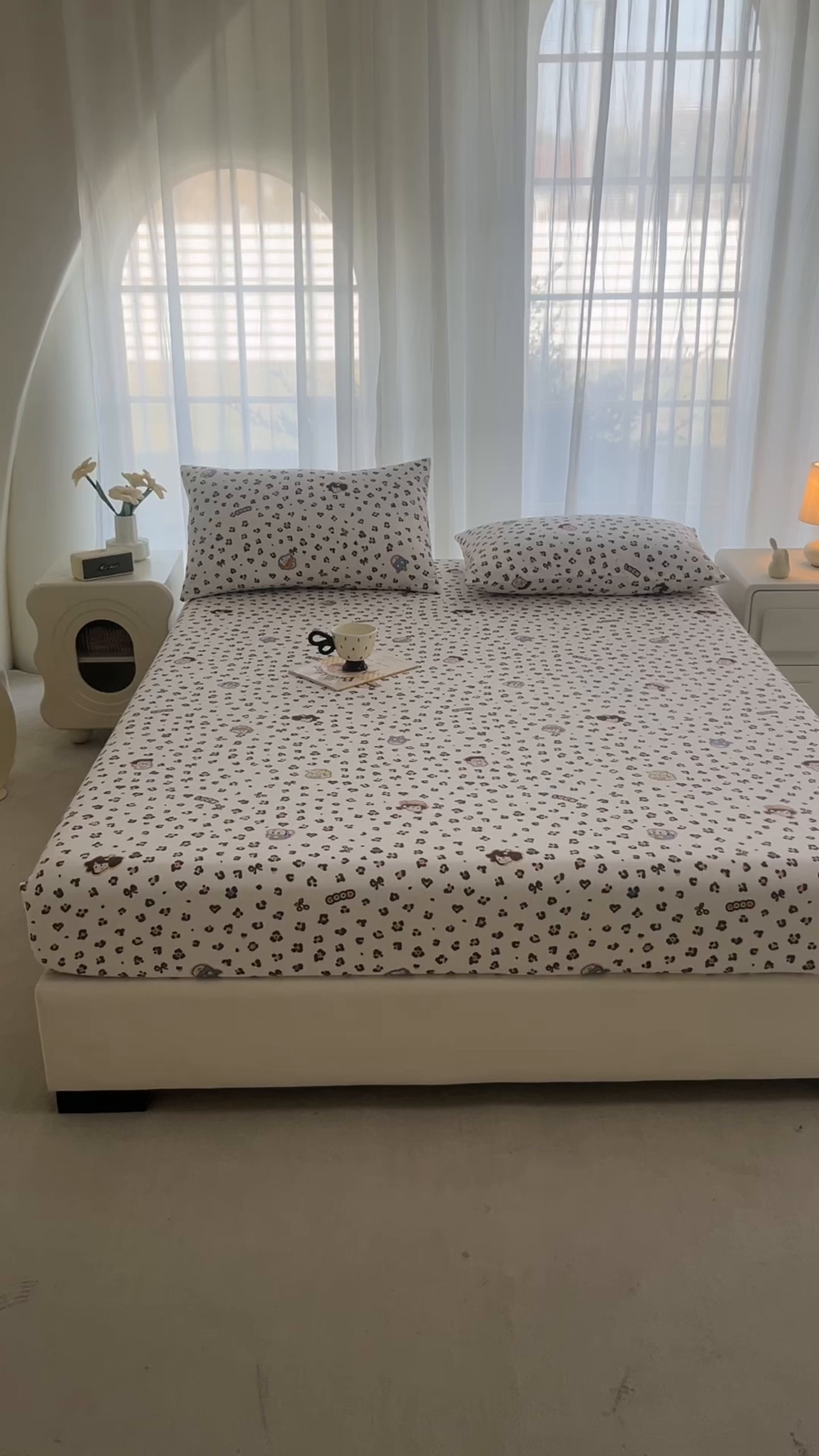 91家纺网 家纺一手货源 找家纺 贝扬思家纺 2026新款高克重泡芙纱印花款单床笠床笠单件-浅糯 CL浅糯-豹纹新新