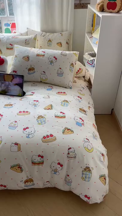91家纺网 家纺一手货源 找家纺 六巷胡同 2026新款INS减龄可爱风卡通全棉四件套（第二系列） 爱心汉堡喵