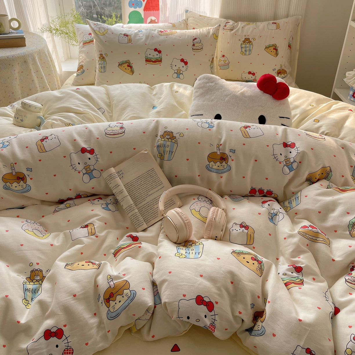 91家纺网 家纺一手货源 找家纺 六巷胡同 2026新款INS减龄可爱风卡通全棉四件套（第二系列） 爱心汉堡喵