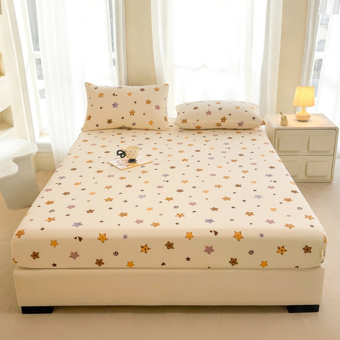 91家纺网 家纺一手货源 找家纺 贝扬思家纺 2026新款高克重泡芙纱印花款单床笠床笠单件-浅糯 CL浅糯-逢星岛