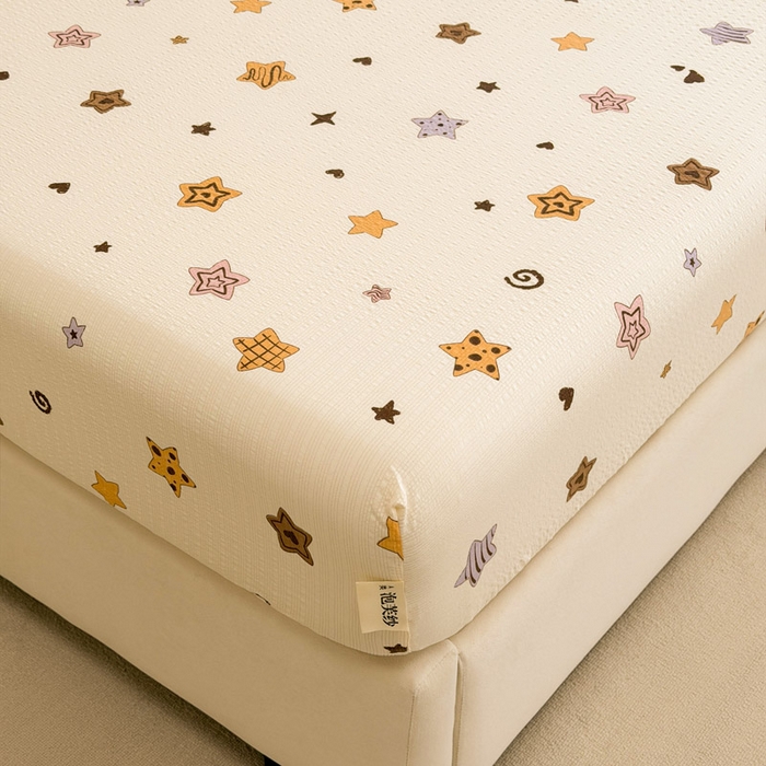 91家纺网 家纺一手货源 找家纺 贝扬思家纺 2026新款高克重泡芙纱印花款单床笠床笠单件-浅糯 CL浅糯-逢星岛