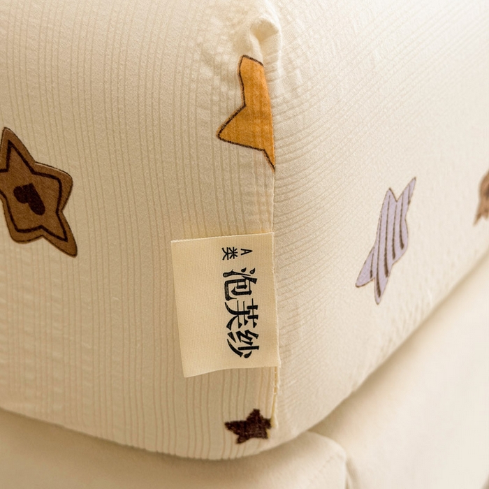 91家纺网 家纺一手货源 找家纺 贝扬思家纺 2026新款高克重泡芙纱印花款单床笠床笠单件-浅糯 CL浅糯-逢星岛