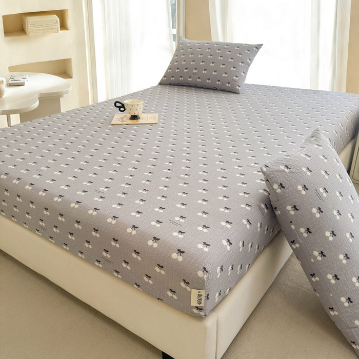 91家纺网 家纺一手货源 找家纺 贝扬思家纺 2026新款高克重泡芙纱印花款单床笠床笠单件-浅糯 CL浅糯-灰樱桃