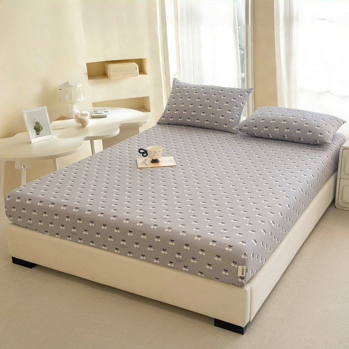 91家纺网 家纺一手货源 找家纺 贝扬思家纺 2026新款高克重泡芙纱印花款单床笠床笠单件-浅糯 CL浅糯-灰樱桃