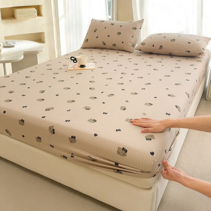 贝扬思家纺 2026新款高克重泡芙纱印花款单床笠床笠单件-浅糯 CL浅糯-咖啡小猫