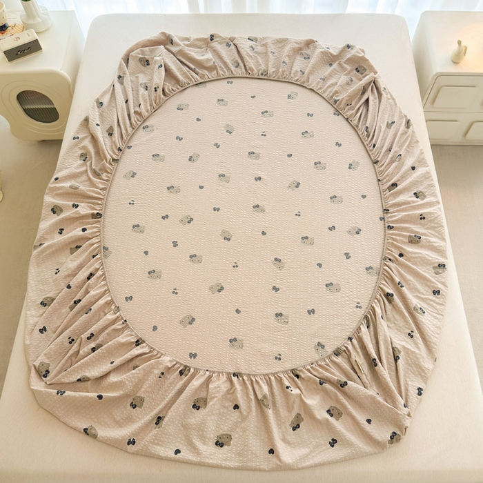 91家纺网 家纺一手货源 找家纺 贝扬思家纺 2026新款高克重泡芙纱印花款单床笠床笠单件-浅糯 CL浅糯-咖啡小猫