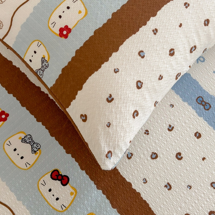 91家纺网 家纺一手货源 找家纺 贝扬思家纺 2026新款高克重泡芙纱印花款单床笠床笠单件-浅糯 CL浅糯-可可小猫条