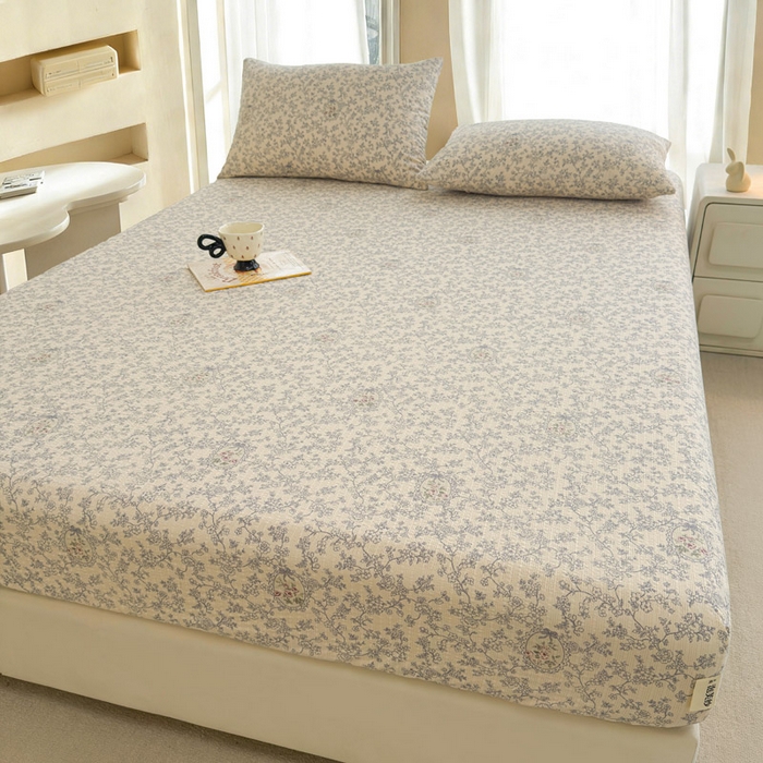 91家纺网 家纺一手货源 找家纺 贝扬思家纺 2026新款高克重泡芙纱印花款单床笠床笠单件-浅糯 CL浅糯-蕾丝花匣