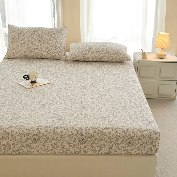 91家纺网 家纺一手货源 找家纺 贝扬思家纺 2026新款高克重泡芙纱印花款单床笠床笠单件-浅糯 CL浅糯-蕾丝花匣