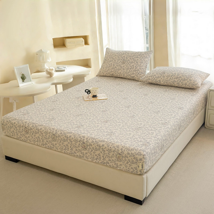 91家纺网 家纺一手货源 找家纺 贝扬思家纺 2026新款高克重泡芙纱印花款单床笠床笠单件-浅糯 CL浅糯-蕾丝花匣