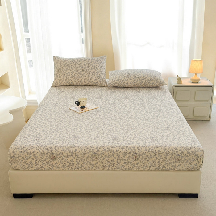 91家纺网 家纺一手货源 找家纺 贝扬思家纺 2026新款高克重泡芙纱印花款单床笠床笠单件-浅糯 CL浅糯-蕾丝花匣