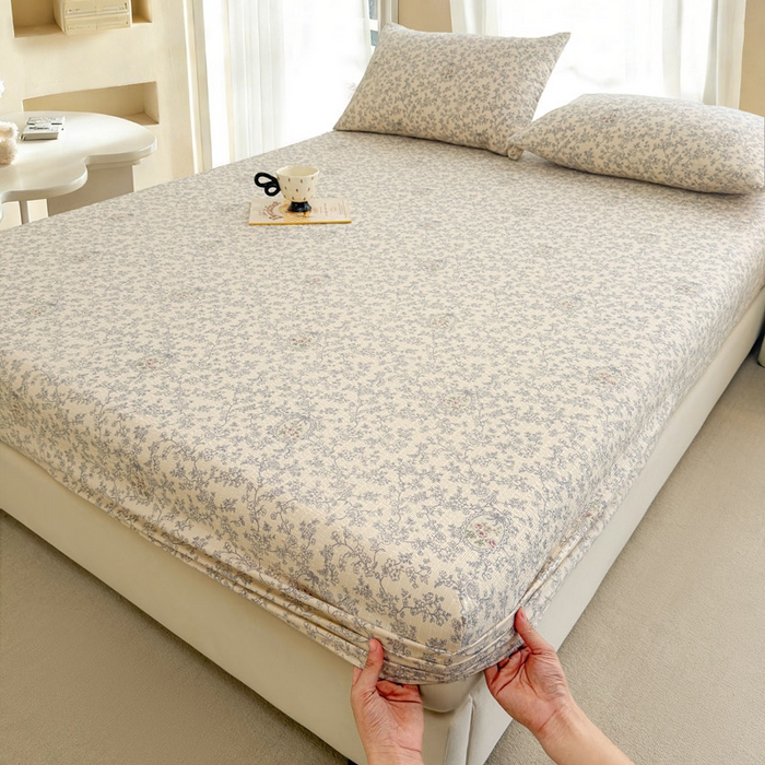 91家纺网 家纺一手货源 找家纺 贝扬思家纺 2026新款高克重泡芙纱印花款单床笠床笠单件-浅糯 CL浅糯-蕾丝花匣