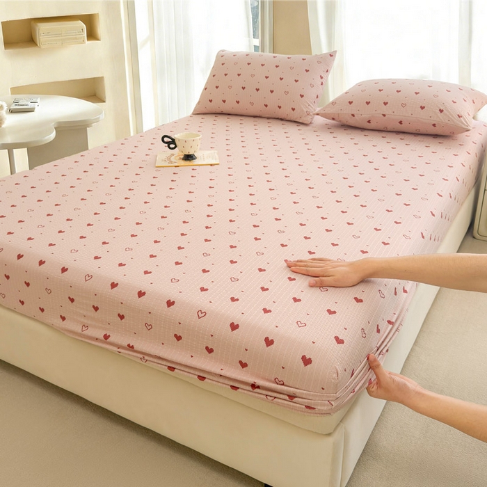 贝扬思家纺 2026新款高克重泡芙纱印花款单床笠床笠单件-浅糯 CL浅糯-朦胧粉心