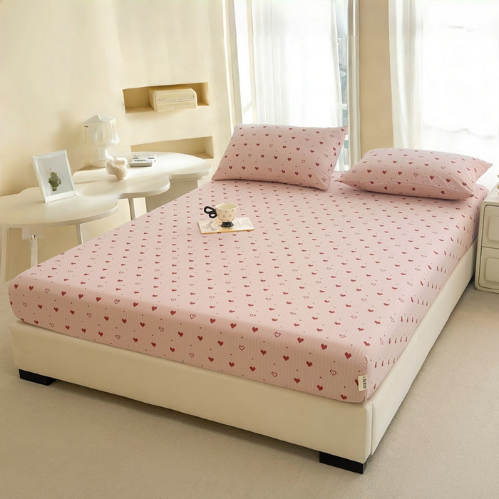 91家纺网 家纺一手货源 找家纺 贝扬思家纺 2026新款高克重泡芙纱印花款单床笠床笠单件-浅糯 CL浅糯-朦胧粉心