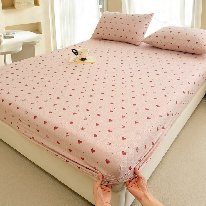 91家纺网 家纺一手货源 找家纺 贝扬思家纺 2026新款高克重泡芙纱印花款单床笠床笠单件-浅糯 CL浅糯-朦胧粉心