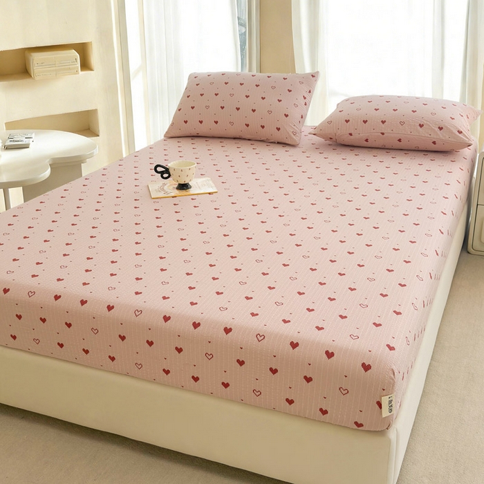 91家纺网 家纺一手货源 找家纺 贝扬思家纺 2026新款高克重泡芙纱印花款单床笠床笠单件-浅糯 CL浅糯-朦胧粉心