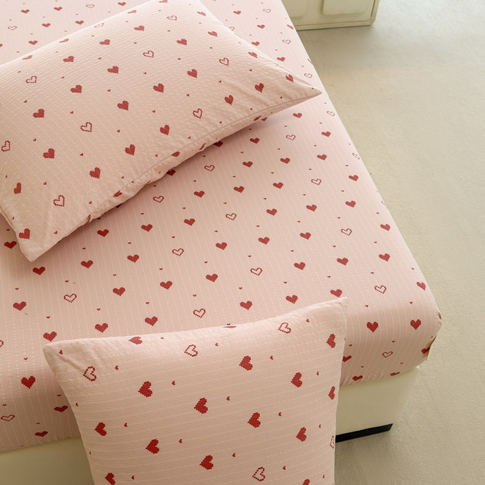 91家纺网 家纺一手货源 找家纺 贝扬思家纺 2026新款高克重泡芙纱印花款单床笠床笠单件-浅糯 CL浅糯-朦胧粉心