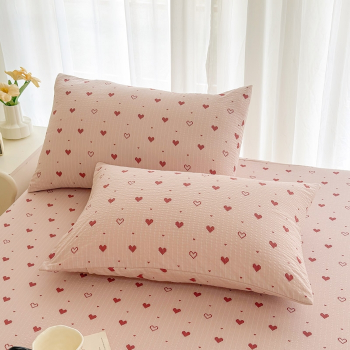 91家纺网 家纺一手货源 找家纺 贝扬思家纺 2026新款高克重泡芙纱印花款单床笠床笠单件-浅糯 CL浅糯-朦胧粉心