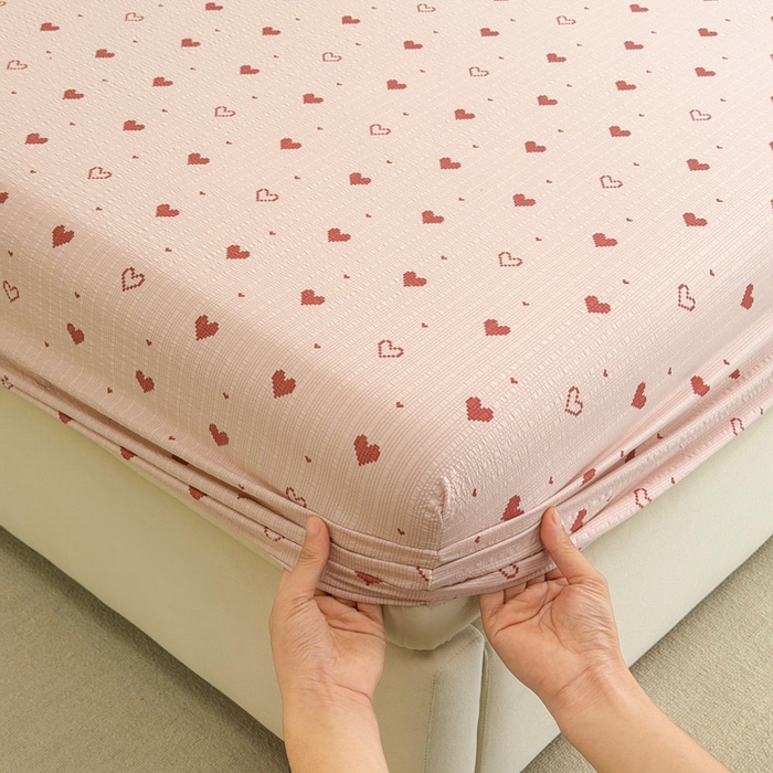 91家纺网 家纺一手货源 找家纺 贝扬思家纺 2026新款高克重泡芙纱印花款单床笠床笠单件-浅糯 CL浅糯-朦胧粉心