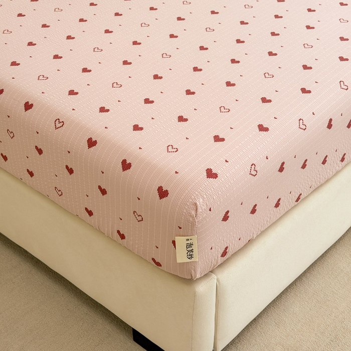 91家纺网 家纺一手货源 找家纺 贝扬思家纺 2026新款高克重泡芙纱印花款单床笠床笠单件-浅糯 CL浅糯-朦胧粉心
