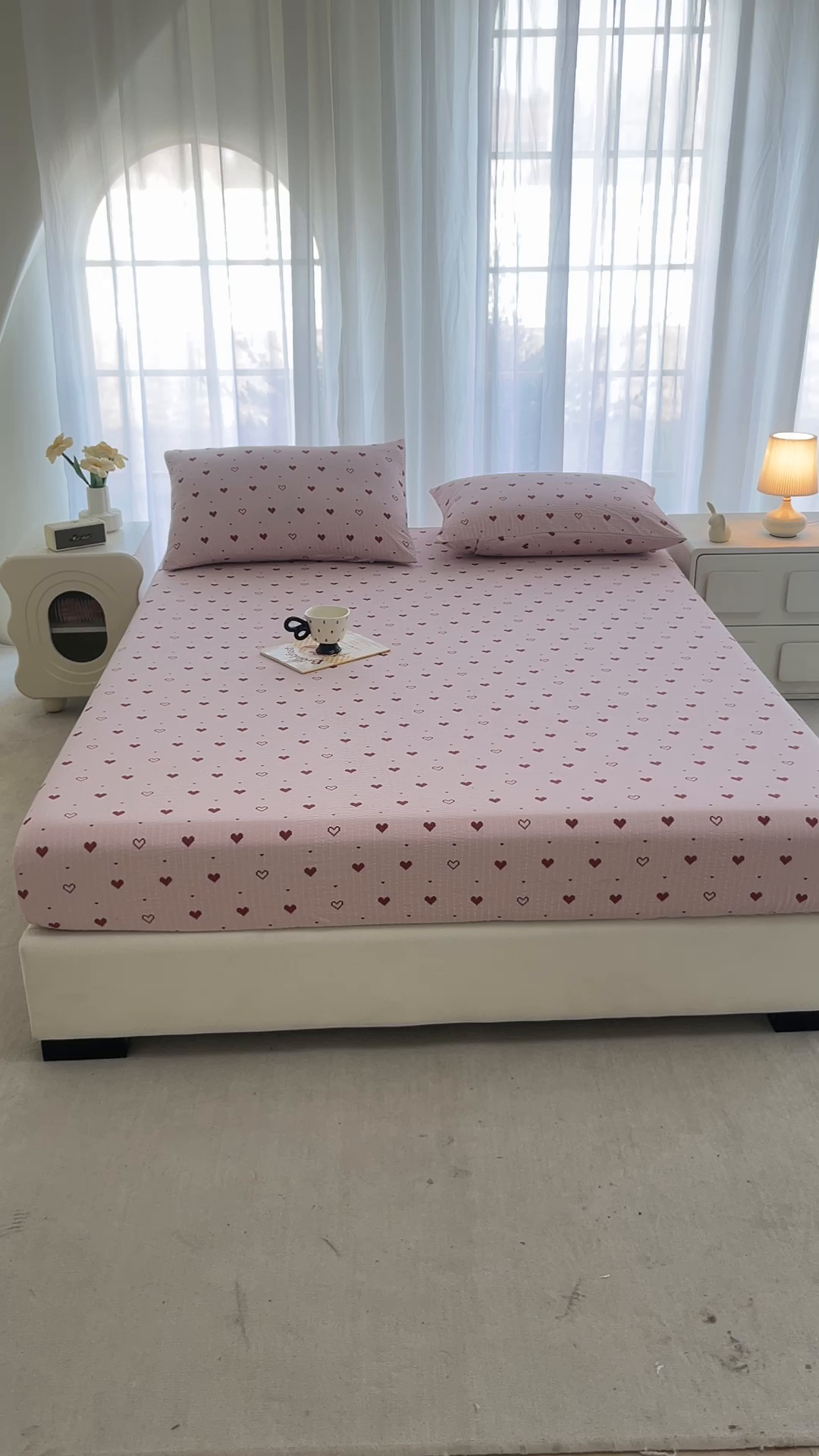 91家纺网 家纺一手货源 找家纺 贝扬思家纺 2026新款高克重泡芙纱印花款单床笠床笠单件-浅糯 CL浅糯-朦胧粉心