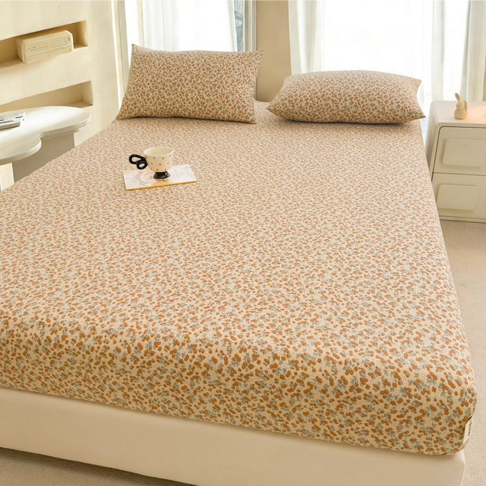 91家纺网 家纺一手货源 找家纺 贝扬思家纺 2026新款高克重泡芙纱印花款单床笠床笠单件-浅糯 CL浅糯-暖橘枝