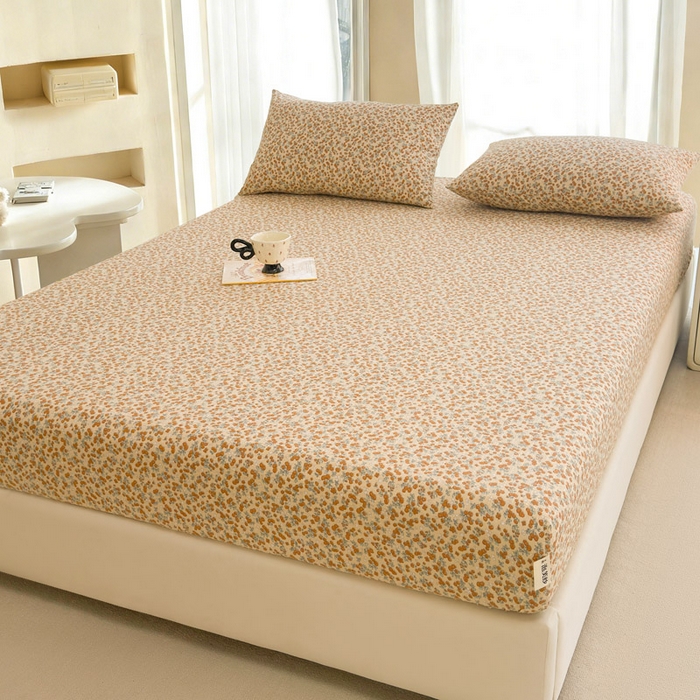 91家纺网 家纺一手货源 找家纺 贝扬思家纺 2026新款高克重泡芙纱印花款单床笠床笠单件-浅糯 CL浅糯-暖橘枝