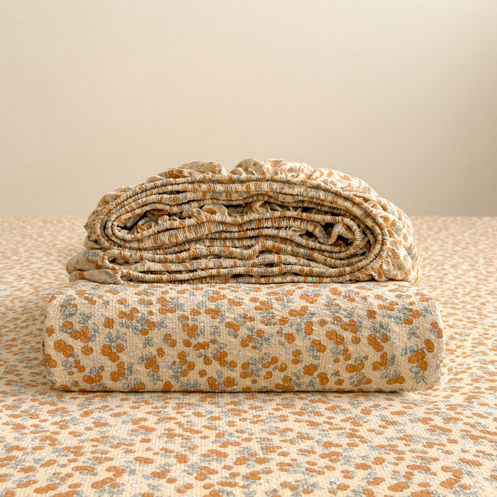 91家纺网 家纺一手货源 找家纺 贝扬思家纺 2026新款高克重泡芙纱印花款单床笠床笠单件-浅糯 CL浅糯-暖橘枝