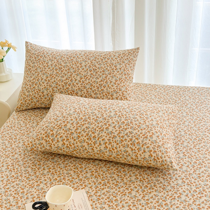 91家纺网 家纺一手货源 找家纺 贝扬思家纺 2026新款高克重泡芙纱印花款单床笠床笠单件-浅糯 CL浅糯-暖橘枝