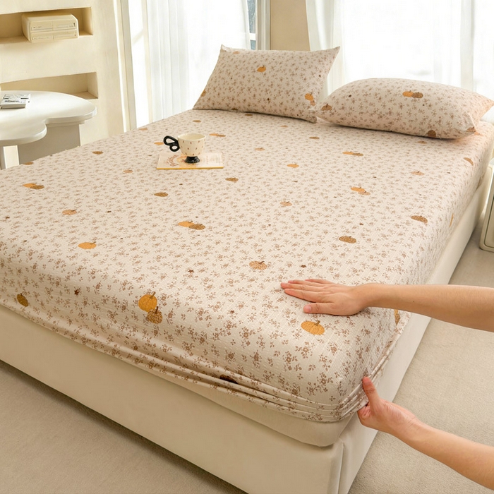 贝扬思家纺 2026新款高克重泡芙纱印花款单床笠床笠单件-浅糯 CL浅糯-秋末南瓜星