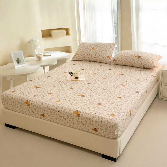 91家纺网 家纺一手货源 找家纺 贝扬思家纺 2026新款高克重泡芙纱印花款单床笠床笠单件-浅糯 CL浅糯-秋末南瓜星