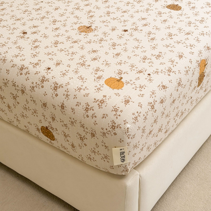 91家纺网 家纺一手货源 找家纺 贝扬思家纺 2026新款高克重泡芙纱印花款单床笠床笠单件-浅糯 CL浅糯-秋末南瓜星