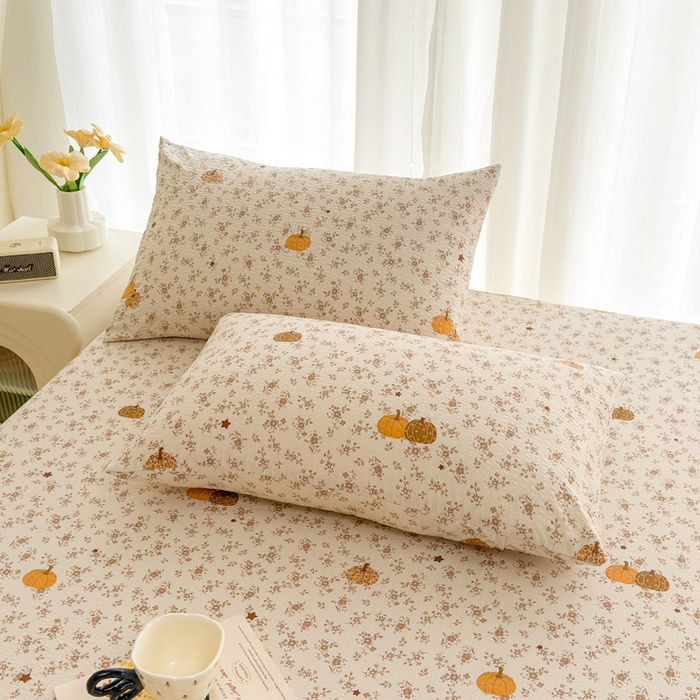 91家纺网 家纺一手货源 找家纺 贝扬思家纺 2026新款高克重泡芙纱印花款单床笠床笠单件-浅糯 CL浅糯-秋末南瓜星