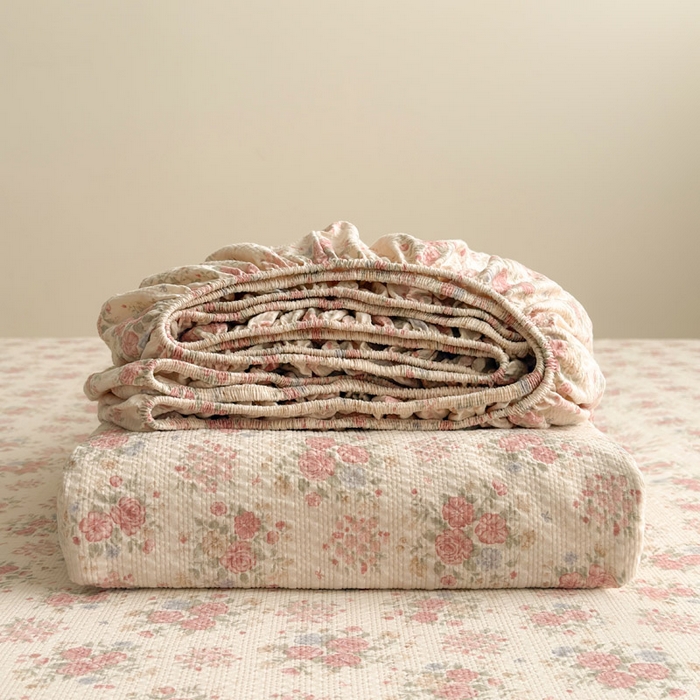 91家纺网 家纺一手货源 找家纺 贝扬思家纺 2026新款高克重泡芙纱印花款单床笠床笠单件-浅糯 CL浅糯-日光漫游