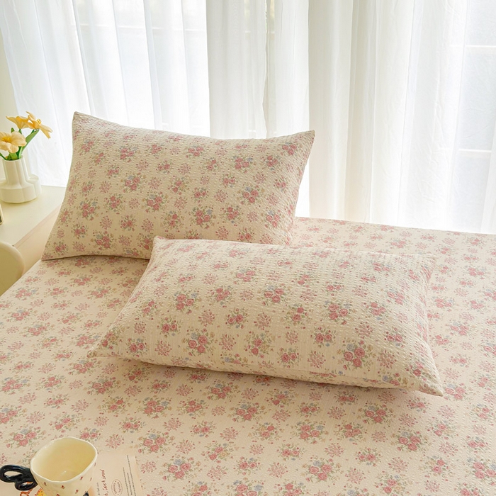 91家纺网 家纺一手货源 找家纺 贝扬思家纺 2026新款高克重泡芙纱印花款单床笠床笠单件-浅糯 CL浅糯-日光漫游