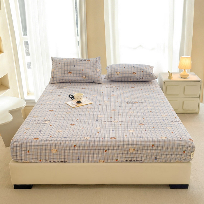 91家纺网 家纺一手货源 找家纺 贝扬思家纺 2026新款高克重泡芙纱印花款单床笠床笠单件-浅糯 CL浅糯-四季狗