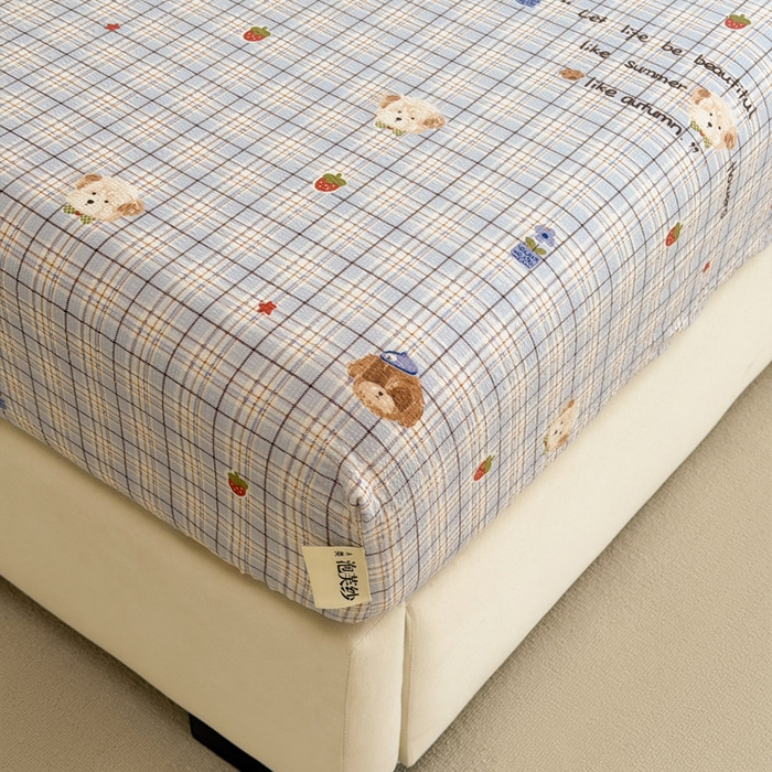 91家纺网 家纺一手货源 找家纺 贝扬思家纺 2026新款高克重泡芙纱印花款单床笠床笠单件-浅糯 CL浅糯-四季狗