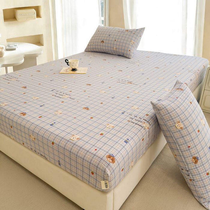 91家纺网 家纺一手货源 找家纺 贝扬思家纺 2026新款高克重泡芙纱印花款单床笠床笠单件-浅糯 CL浅糯-四季狗