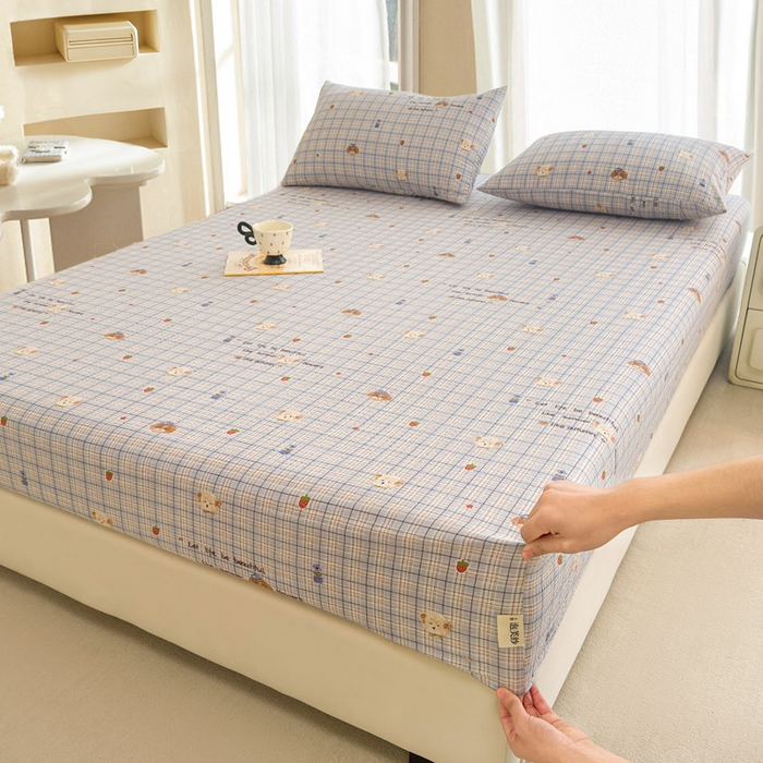 91家纺网 家纺一手货源 找家纺 贝扬思家纺 2026新款高克重泡芙纱印花款单床笠床笠单件-浅糯 CL浅糯-四季狗